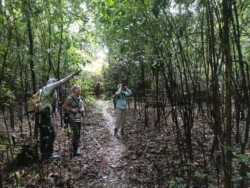 Camilo, Lisa and Deidre birding in varzea habitat three birders birding in varzea habitat, a kind of seasonally flooded vegetation