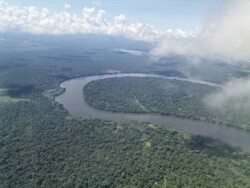 Aerial view of the Inirida river Aerial view of the Inirida river flowing through the jungle
