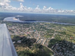 Aerial view of Puerto Inirida aerial view of the town of inirida with the inirida river and tropical jungle